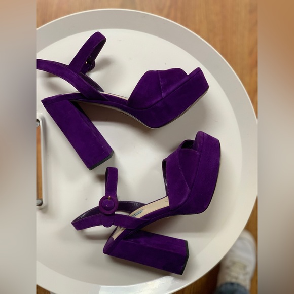 Prada Suede Platform Ankle-Strap Sandal - Picture 6 of 9